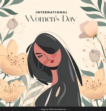 international womens day poster template retro handdrawn flowers lady sketch 