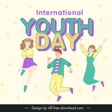 international youth day banner template dynamic man women cartoon 
