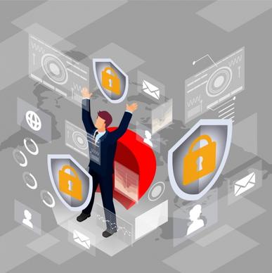internet security background businessman computer icons 3d design