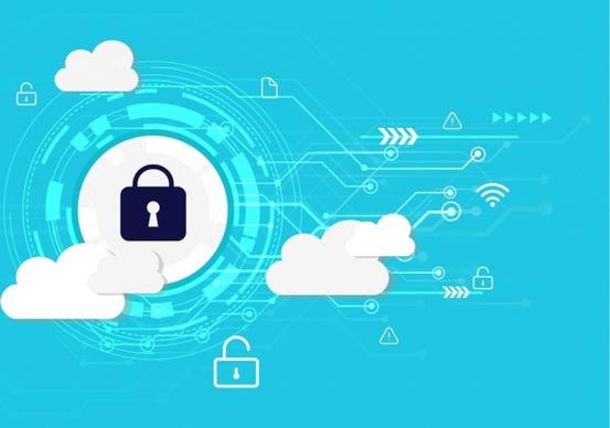 internet security background technology elements lock clouds icons