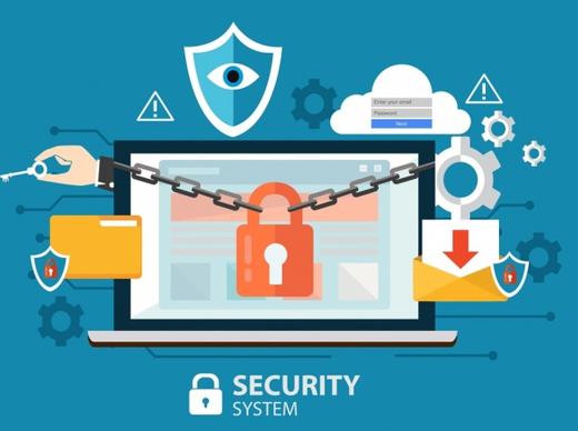 internet security concept banner laptop chain lock icons