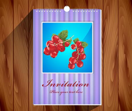 invitation card designed with notebook on wooden background