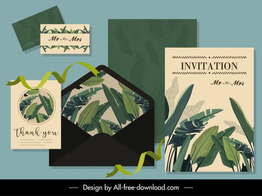 invitation card template classic green leaves decor