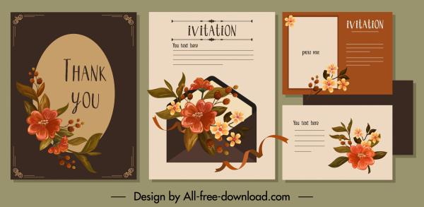 invitation card template dark elegant classical petals decor