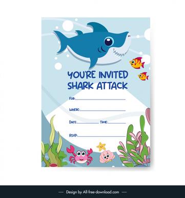 invitations card template shark marine elements sketch cute stylized cartoon