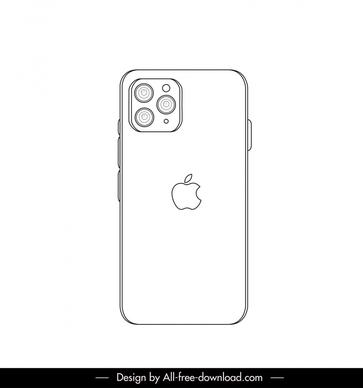 iphone 13 icon black white realistic back side outline