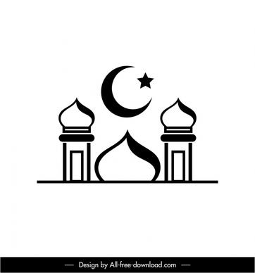 islam architecture sign icon flat black white outline