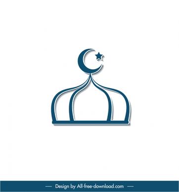 islam architecture sign icon flat symmetrical rounded roof crescent star decor