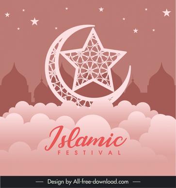 islam festival backdrop template dark cloud star crescent architectures silhouettes sketch
