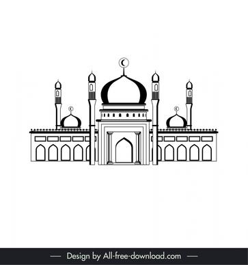 islamic castle architecture icon classical black white symmetric outline 