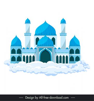 islamic castle architecture icon symmetric design cloud decor