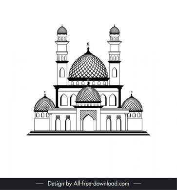 islamic castle icon  black white traditional arabic architecture outline 