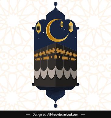  islamic hajj pilgrimage background elegant 3d flat architecture crescent hanging lights decor