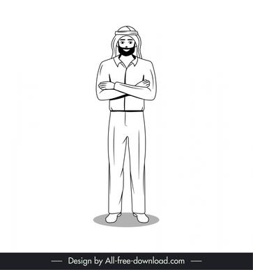 islamic man icon black white cartoon character outline  