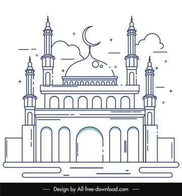 islamic mosque building template flat handdrawn outline  