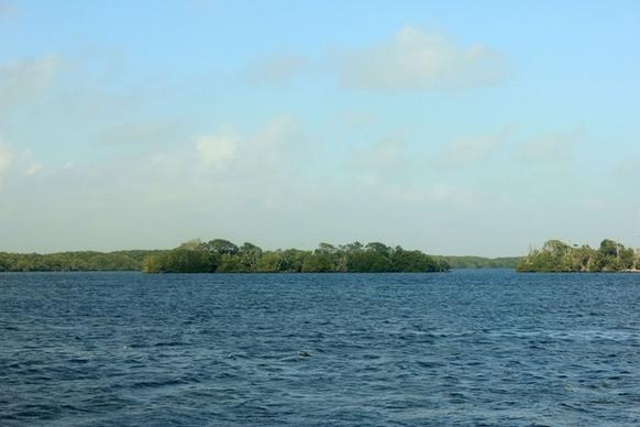 island from the shore at biscayne national park florida