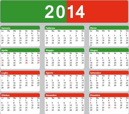 italian version calendar14 vector set