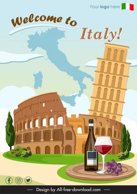  italy advertising poster template map architectural landmark wine sketch