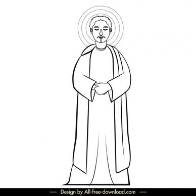 james bro christian apostle icon black white cartoon character outline