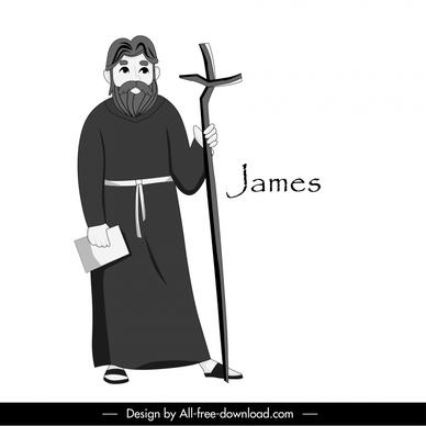 james  christian apostle icon black white cartoon character outline