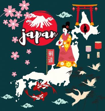 japan background various classical symbols decoration