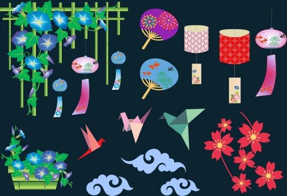 japan culture design elements multicolored symbols