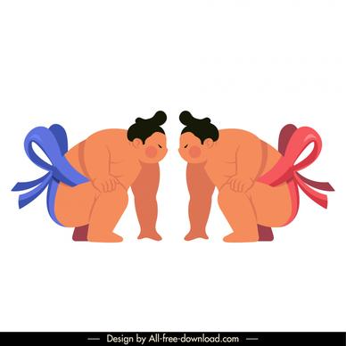 japan design elements sumo fighters sketch cartoon characters