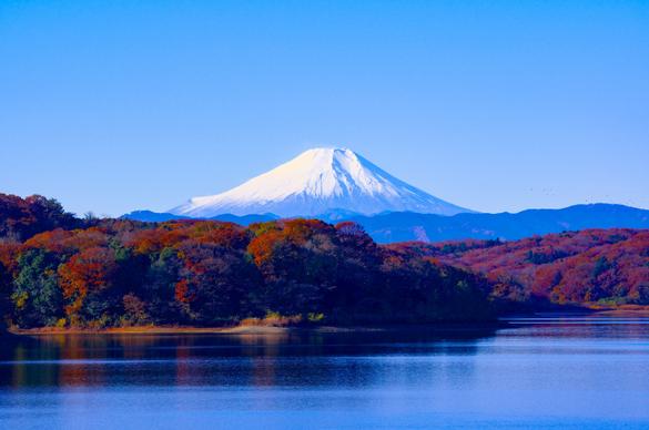 japan scenery picture elegant calm lake snow mountain