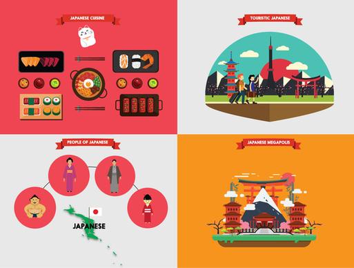 japan tourism poster vector illustration with various fields