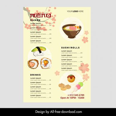 japanese cuisine  menu template elegant bright food elements