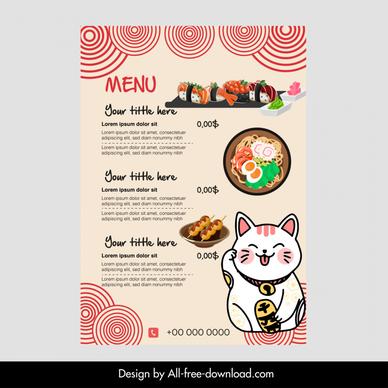 japanese restaurant menu template cute handdrawn elements