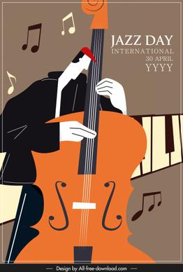 jazz banner violinist icon sketch retro decor