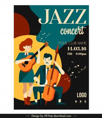 jazz concert poster guitarists icons cartoon characters sketch