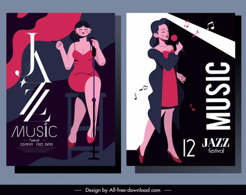 jazz music banners lady singer sketch classic design