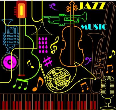 jazz musical instrument background colorful neon decoration