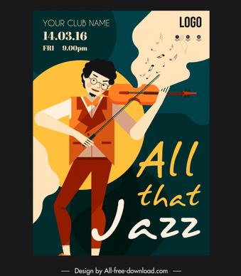 jazz party poster violinist icon colorful classic design