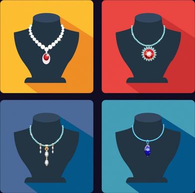 jewelry icons collection various display ornament types