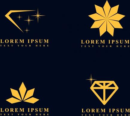 jewelry logotypes various yellow symbols isolation