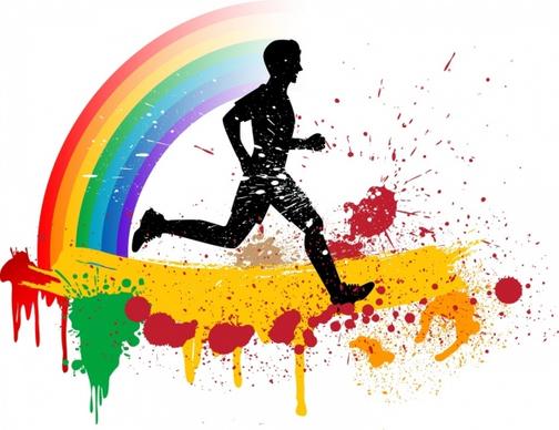 jogging hobby background silhouette colorful grunge decoration