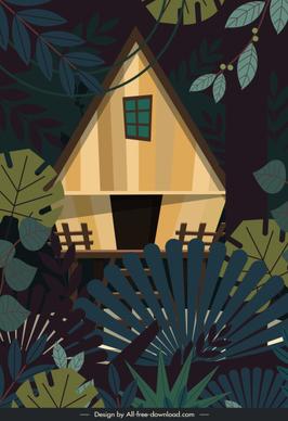 jungle cottage painting colored classic design