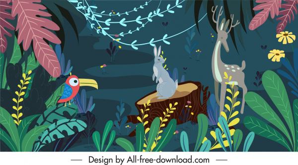 jungle painting colorful plants animals sketch classic design