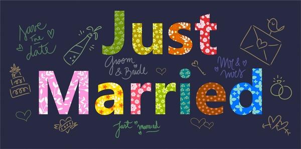 just married template design with hand drawn ornament