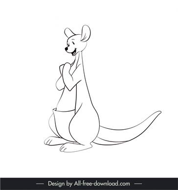 kangaroo icon black white cute cartoon character outline  