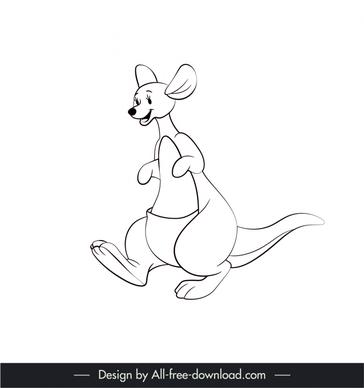 kangaroo icon cute cartoon character black white handdrawn outline 