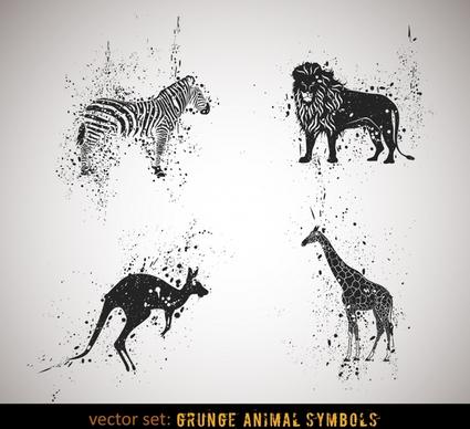 wild animals icons grunge ink handdrawn sketch