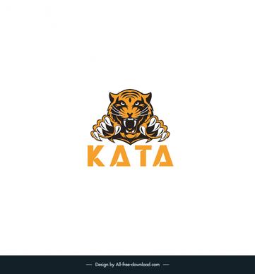 kata logo combined with a lunging tiger template dynamic symmetric cartoon sketch