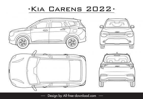 kia carens 2022 car models advertising banner black white handdrawn outline