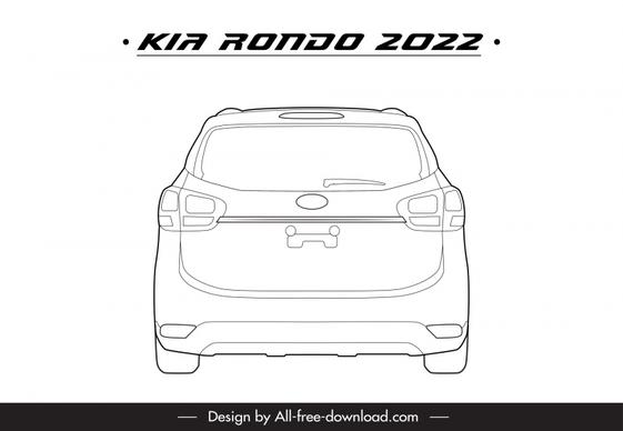 kia rondo 2022 car model icon flat black white handdrawn symmetric rear view outline