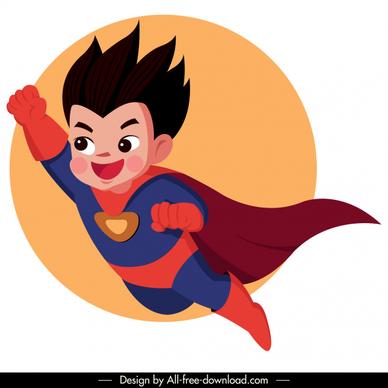 kid superman icon flying sketch cute cartoon character