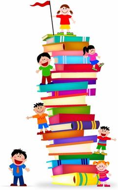 Kids Climb A Stack Of Books
